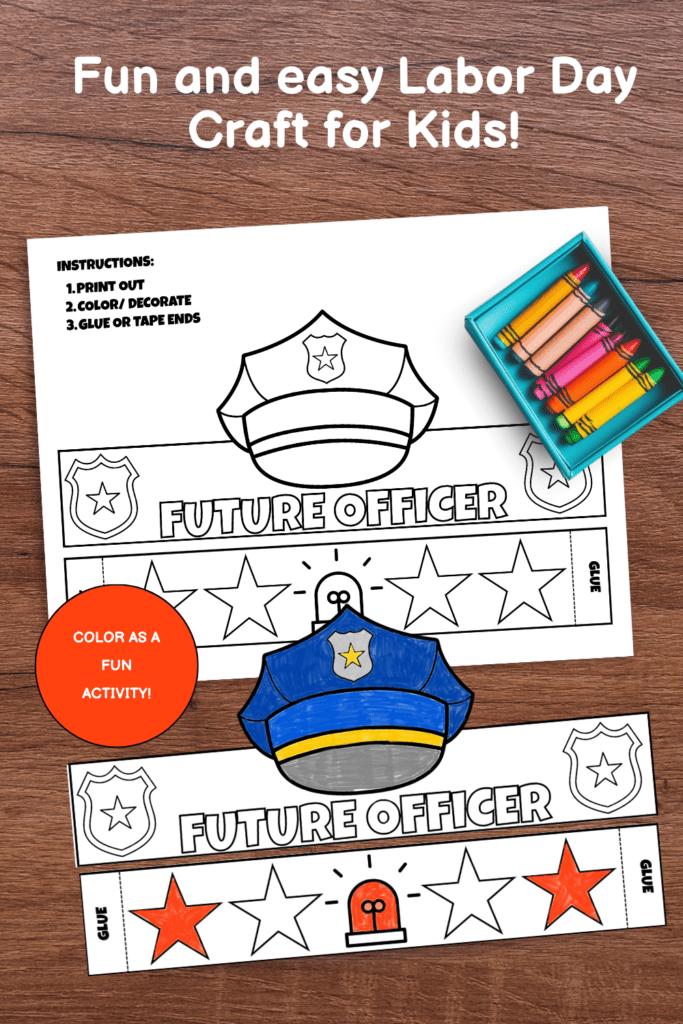 police officer paper crown template on a table. 