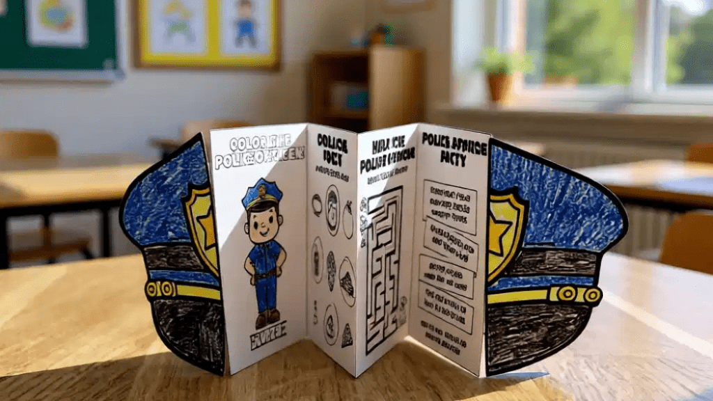 Police officer accordion activity book assembled.