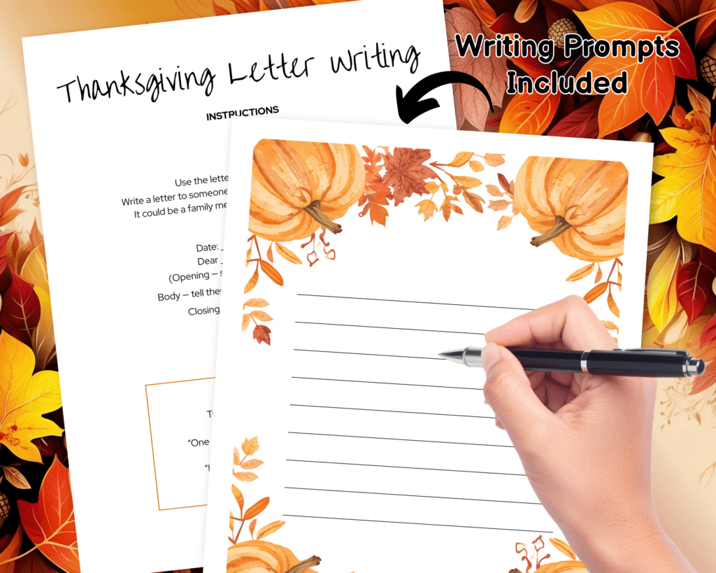 thanksgiving unit study pages. letter writing activity