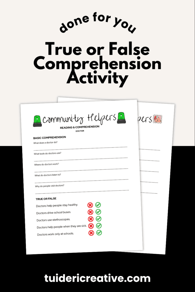 True or false question activities for community helpers