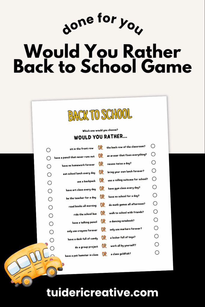 would you rather printable back to school game