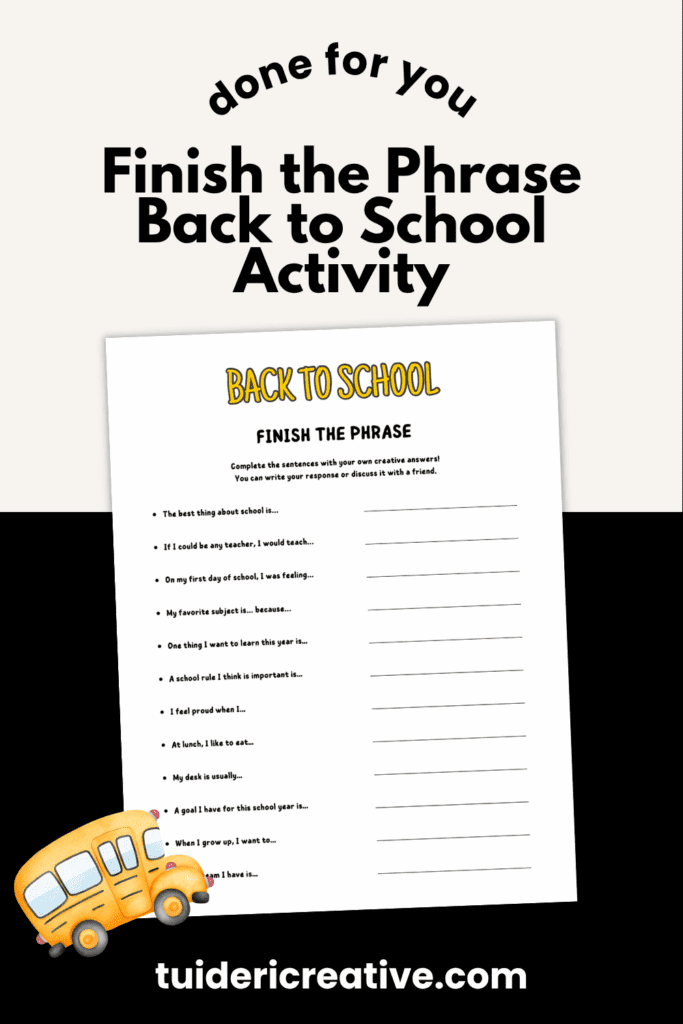 finish the phrase for back to school