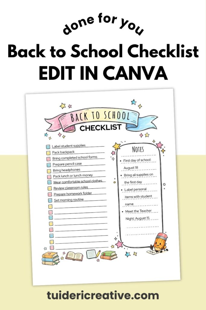 Editable Back to School Checklist