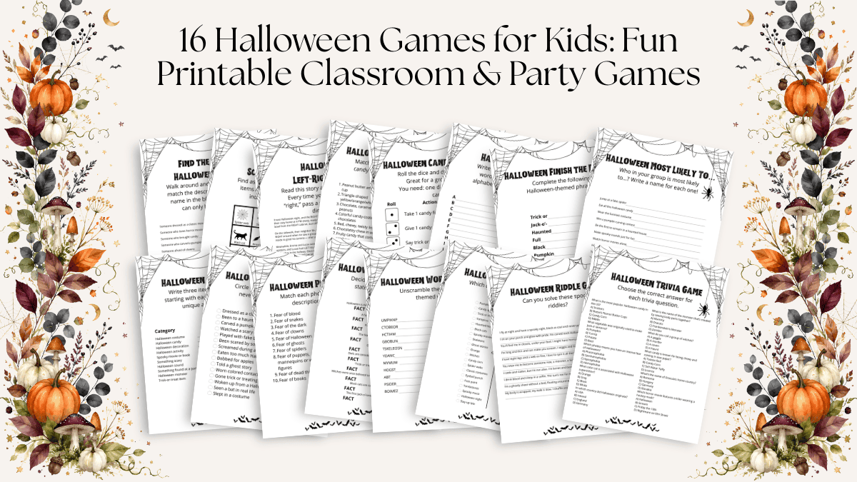 16 Halloween Games for Kids: Fun Printable Classroom & Party Games