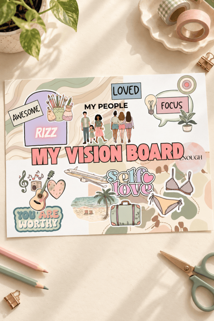 muted color printable teen vision board