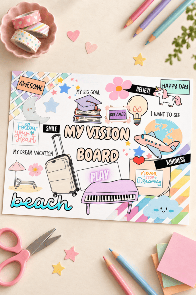 printable kids vision board kit in pink