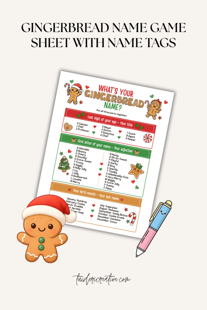 printable elf name generator game with name tags